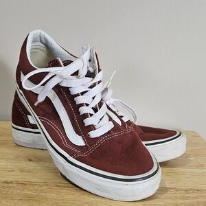 Vans Old Skool Skate Shoes Maroon & White Size 7.5